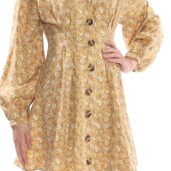 Free People Gold Floral Button Up Mini Dress - Picture 3 of 9